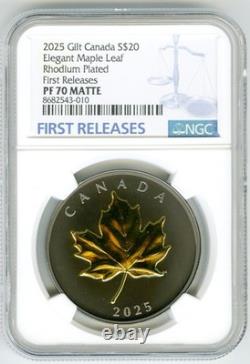 2025 $20 Canada Rhodium Yellow Gold Silver Proof Ngc Pf70 Elegant Maple Leaf -fr