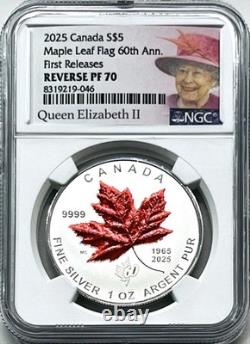 2025 $5 1 Oz Silver Canada 60th Maple Leaf Flag Ngc Pf70 Queen Elizabeth Fr