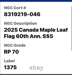 2025 $5 1 Oz Silver Canada 60th Maple Leaf Flag Ngc Pf70 Queen Elizabeth Fr
