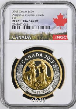 2025 CA $20 Justice & Truth Silver Gold NGC PF70 ULTRA CAMEO = Top Grade