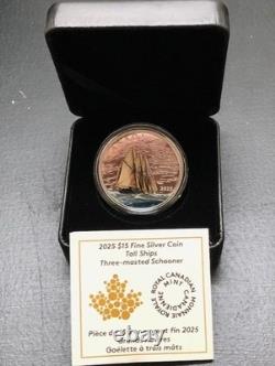 2025 Canada $15 Tall Ships Three-Masted Schooner 3/4 oz colorized silver proof