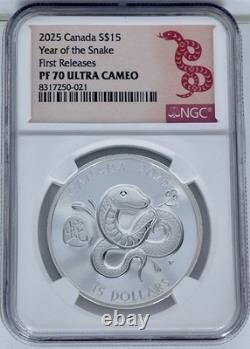 2025 Canada $15 Year of the Snake 1 Oz Silver Coin NGC PF70UCAM First Releases