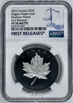 2025 Canada $20 Elegant Maple Leaf Black Rhodium NGC PF70 Matte First Releases