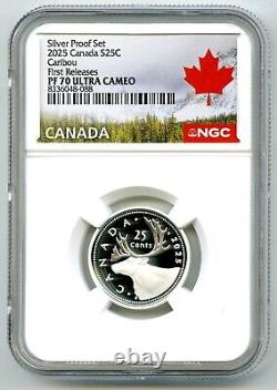 2025 Canada 25 Cent. 9999 Silver Proof Ngc Pf70 Caribou Quarter First Releases