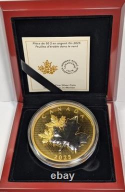 2025 Canada Maple Leaves in Motion $50 Pure Silver Coin Reverse Gold Plating