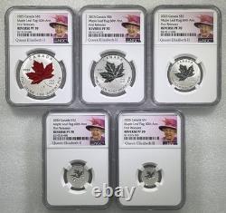 2025 Queen Elizabeth Silver 60th Maple Leaf Flag Ngc Pf70 5-coin Rev Proof Set