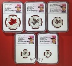 2025 Queen Elizabeth Silver 60th Maple Leaf Flag Ngc Pf70 5-coin Rev Proof Set