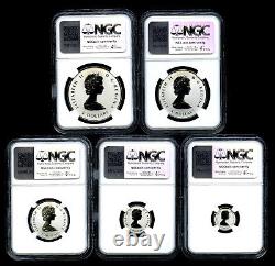 2025 Queen Elizabeth Silver 60th Maple Leaf Flag Ngc Pf70 5-coin Rev Proof Set