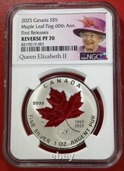 2025 Queen Elizabeth Silver 60th Maple Leaf Flag Ngc Pf70 5-coin Rev Proof Set