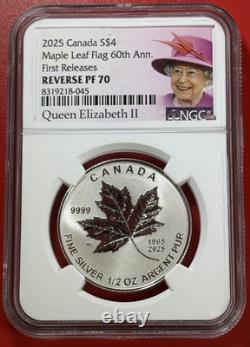 2025 Queen Elizabeth Silver 60th Maple Leaf Flag Ngc Pf70 5-coin Rev Proof Set