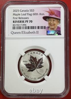 2025 Queen Elizabeth Silver 60th Maple Leaf Flag Ngc Pf70 5-coin Rev Proof Set