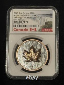 2025 ROSE GILT 1 OZ SILVER REVERSE PROOF PF NGC 70 Canada Maple KING CHARLES