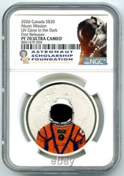 2026 $20 Canada 1 Oz Silver Proof Ngc Pf70 Moon Mission Glow In Dark Artemis II