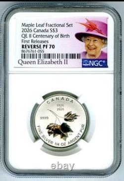 2026 CANADA Maple Leaf Silver Set $3 Coin Queen Elizabeth Centenary NGC Rev PF70