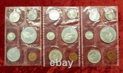 3 1965 Canada Silver Proof Like Mint Sets, 18 PL Canadian Coins, 3.3oz ASW Total