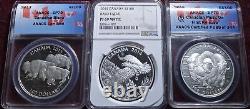 3 Canada. 9999 Silver $100 Certified Pf 69 & 70, 2013 -2015 Bison Eagle Musk Ox