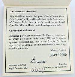 5 oz Silver Proof Coin 2010 Canada $50 75 Year Anny First Bank Notes + OGP CoA