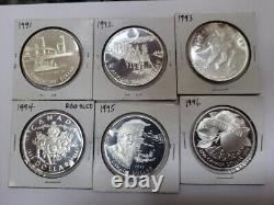 6 SILVER PROOF Canada Dollars 1991, 92, 93, 94, 95,96 Hockey McIntosh Horses