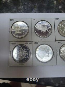 6 SILVER PROOF Canada Dollars 1991, 92, 93, 94, 95,96 Hockey McIntosh Horses