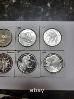 6 SILVER PROOF Canada Dollars 1991, 92, 93, 94, 95,96 Hockey McIntosh Horses