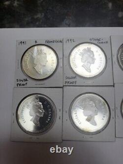 6 SILVER PROOF Canada Dollars 1991, 92, 93, 94, 95,96 Hockey McIntosh Horses