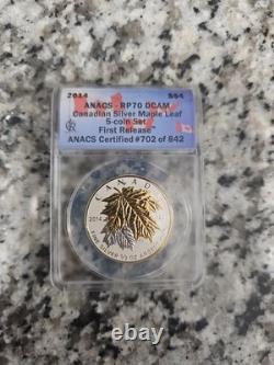 ANACS 2014 REVERSE PROOF 70 DCAM Canadian Silver Maple Leaf 1/2 Oz. 9999 SILVER