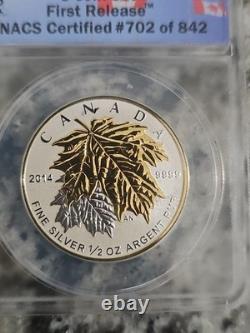ANACS 2014 REVERSE PROOF 70 DCAM Canadian Silver Maple Leaf 1/2 Oz. 9999 SILVER