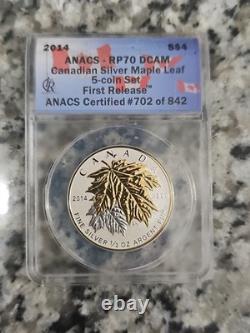 ANACS 2014 REVERSE PROOF 70 DCAM Canadian Silver Maple Leaf 1/2 Oz. 9999 SILVER
