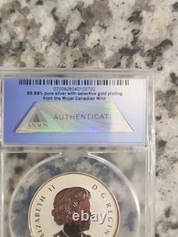 ANACS 2014 REVERSE PROOF 70 DCAM Canadian Silver Maple Leaf 1/2 Oz. 9999 SILVER