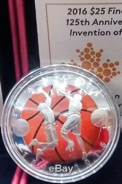 Basketball Invention 125th Anniv 2016 1OZ Silver Proof $25 Convex Coin Canada