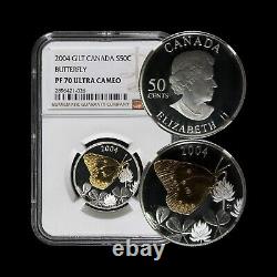 CANADA. 2004, 50 Cents, Silver NGC PF70 Top Pop? Sulphur Butterfly