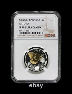 CANADA. 2004, 50 Cents, Silver NGC PF70 Top Pop? Sulphur Butterfly