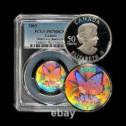 CANADA. 2005, 50 Cents, Silver PCGS PR70 Top Pop? Fritillary Butterfly