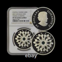 CANADA. 2011, 20 Dollars, Silver NGC PF70 Top Pop? Snowflake, Emerald