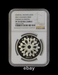 CANADA. 2011, 20 Dollars, Silver NGC PF70 Top Pop? Snowflake, Emerald