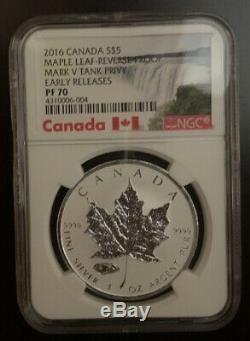 CANADA 2016 $5 Reverse Proof Silver Maple Leaf with Mark V Tank Privy NGC PF70