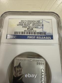 CANADA. 2017, 3 Dollars, Silver NGC PF69 Maple Leaf Quartet, Upper Right, Ra