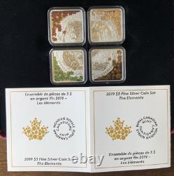 CANADA 2019 THE ELEMENTS $3 Square Fine Proof Silver Coin Set OGP w. Box & COA