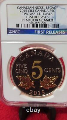 CANADIAN NICKEL 2015 GILT CANADA 9999 Silver PROOF TWO MAPLE LEAVES NGC PF69