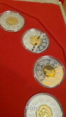 Canada 1998-2009 Chinese Lunar Calendar Silver Coin Set With Gold Rare