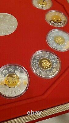 Canada 1998-2009 Chinese Lunar Calendar Silver Coin Set With Gold Rare