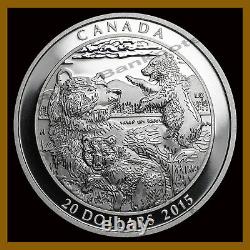 Canada $20 Dollars Silver Proof Coin, 1 oz 2015 Grizzly Bear Family