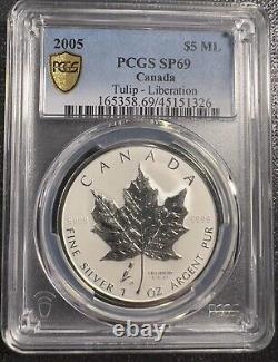 Canada, 2005, $5, SP69 PCGS Netherlands Liberation Tulip Privy Maple Leaf Silver