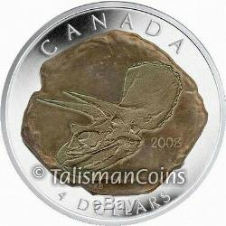 Canada 2008 Dinosaur Fossil Triceratops $4 Pure Silver Proof w Fossil Technology