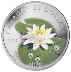 Canada 2010 Water Lily Lotus Swarovski Crystals $20 Pure Silver Proof Coin