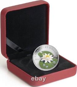 Canada 2010 Water Lily Lotus Swarovski Crystals $20 Pure Silver Proof Coin