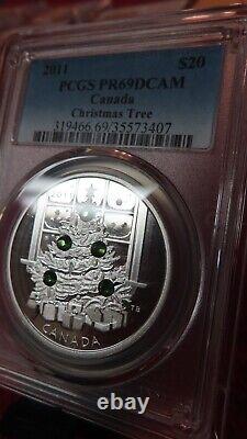 Canada 2010 XMAS CHRISTMAS TREE Swarovski Crystal $20 1oz 9999 Silver PCGS PR69