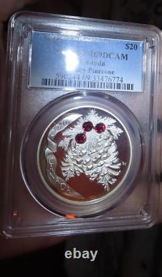 Canada 2010 XMAS Pinecone RUBY Swarovski Crystal $20 1oz 9999 Silver PCGS PR69