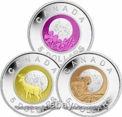 Canada 2011 2012 Full Moons 3 Coin $5 BiMetallic Niobium Silver Proof Set