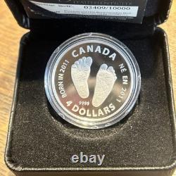 Canada 2011 Welcome To The World Baby Feet 4 Dollars Proof Silver Coin (COA&Box)